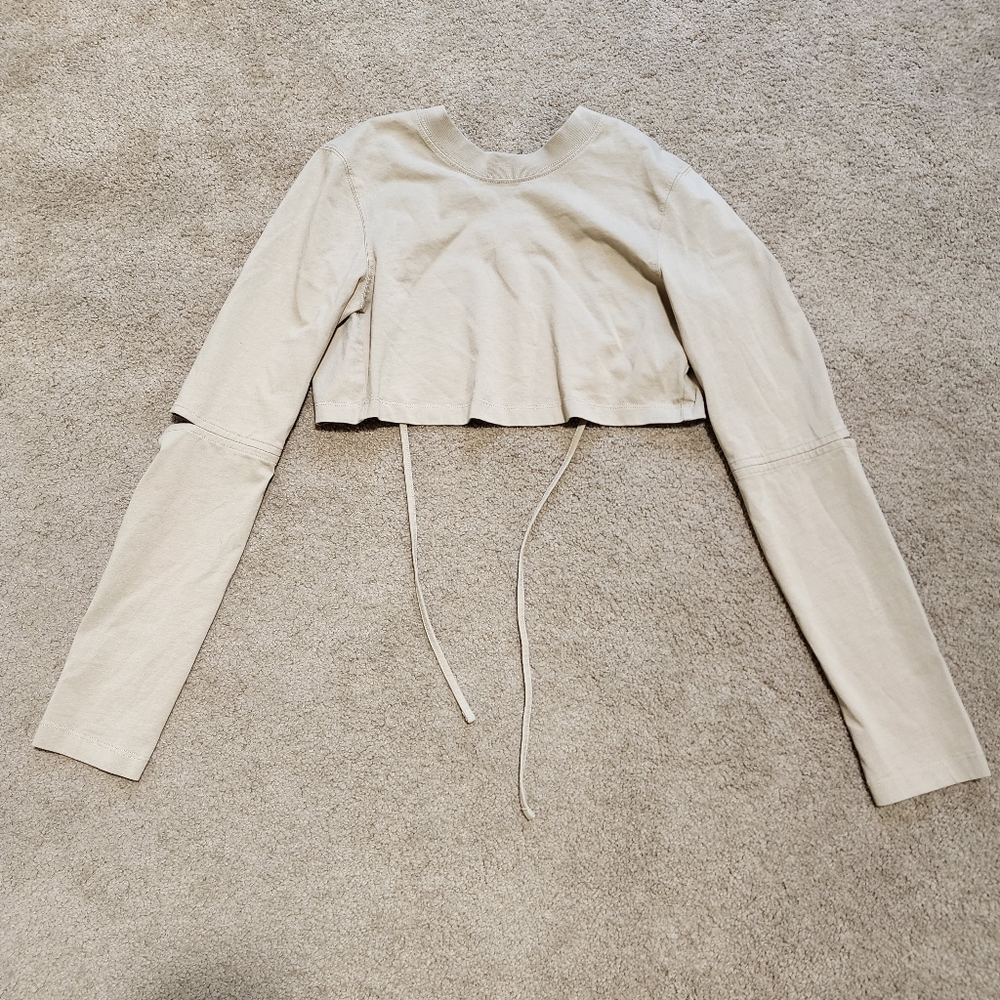 Jacquemus Light Beige Long Sleeve Open Back And Elbow Tied Crop Top